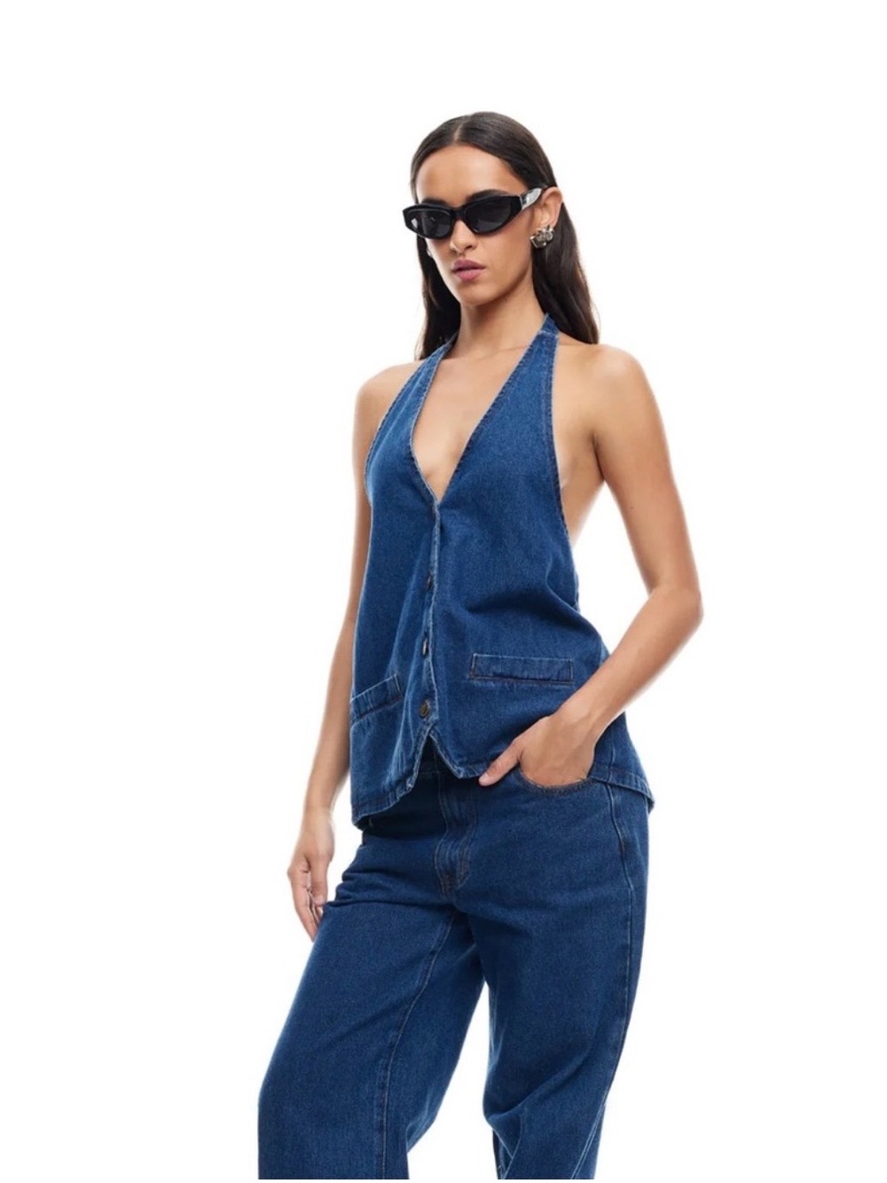 Lioness Hills Halter Dark Denim Top